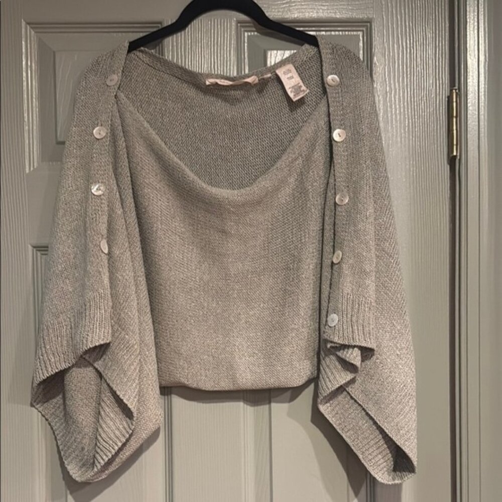 Soft Surroundings Gray and Green Draped Poncho Sweater
